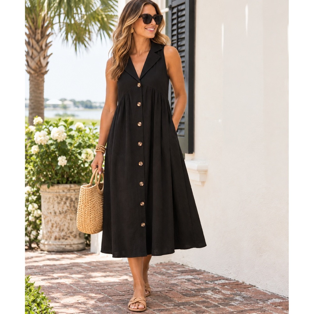 Tuckernuck Pomander Place Black Jules Midi Dress Pockets (MSRP: $158) XXL